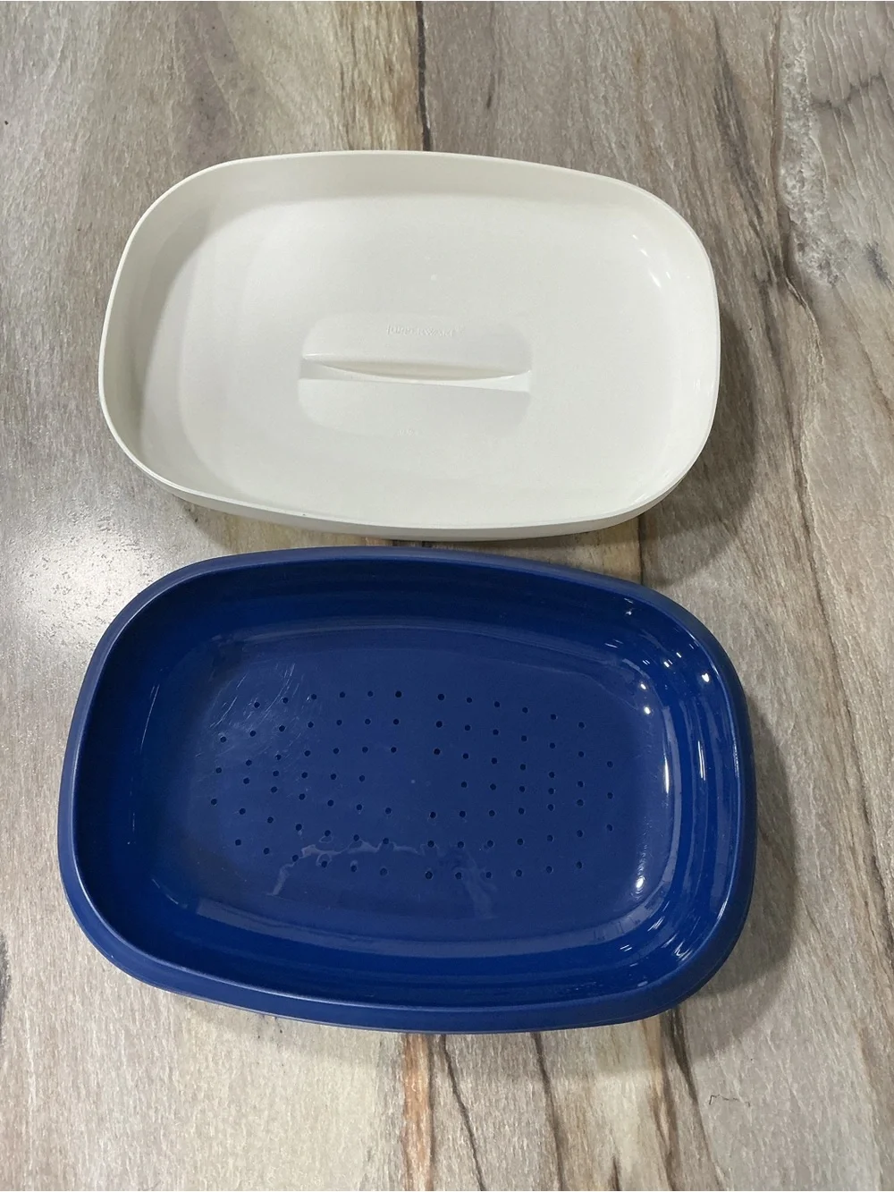 Vtg Tupperware 1274 Microwave Steamer Basket & Lid 1275 Blue White Replacement